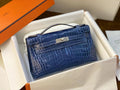 Hermès Shiny Blue Alligator Kelly Pochette Palladium Hardware Hermes