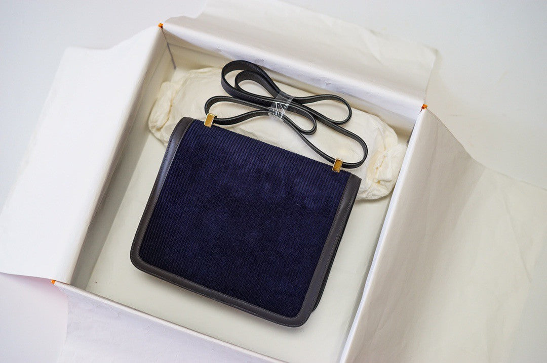 Hermès Blue Corduroy Constance 23cm  Gold GHW