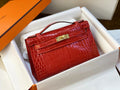 Hermès Shiny Red  Alligator Kelly Pochette Gold Hardware