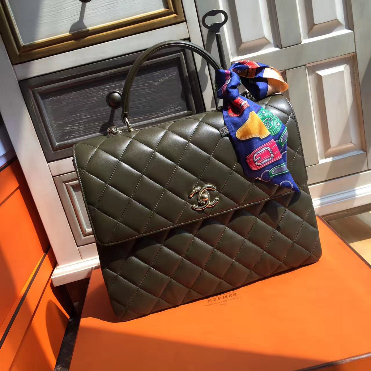 Chanel Flap Bag With Top Handle Green