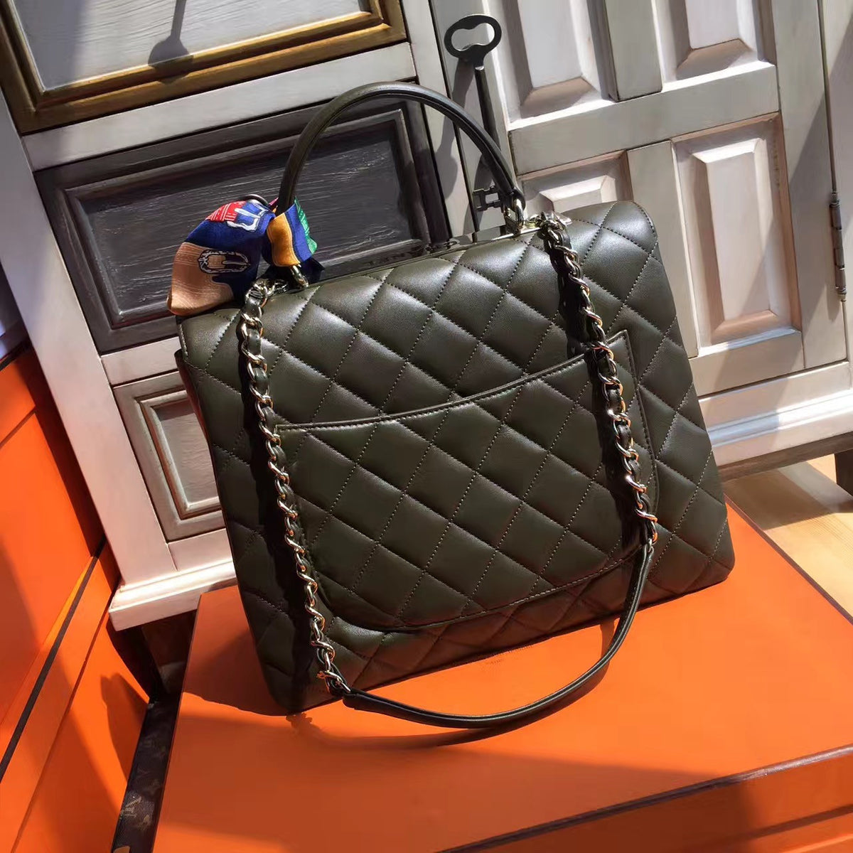 Chanel Flap Bag With Top Handle Green