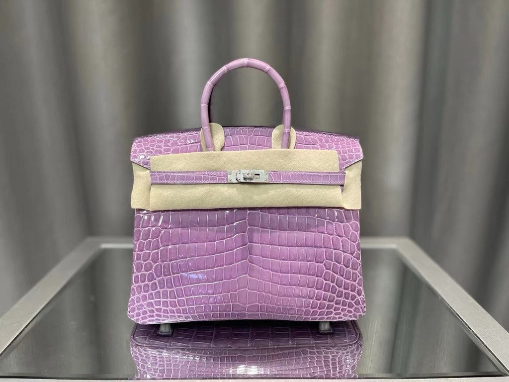 Hermès Birkin 25 Lavender Shiny Crocodile Niloticus Palladium Hardware Hermes