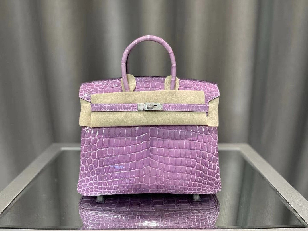 Hermès Birkin 25 Lavender Shiny Crocodile Niloticus Palladium Hardware Hermes