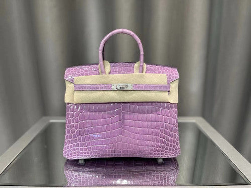 Hermès Birkin 25 Lavender Shiny Crocodile Niloticus Palladium Hardware Hermes