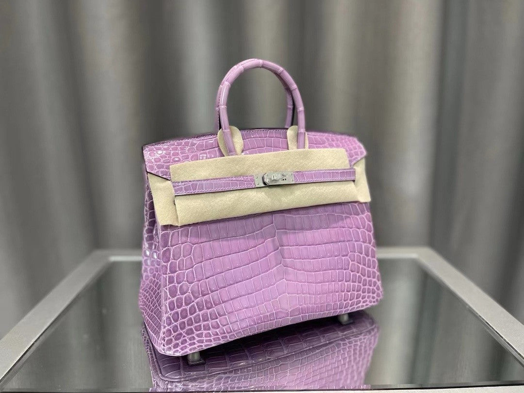 Hermès Birkin 25 Lavender Shiny Crocodile Niloticus Palladium Hardware Hermes