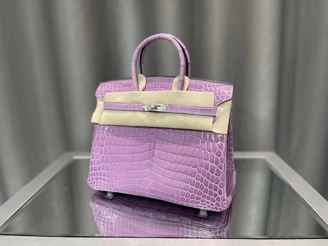 Hermès Birkin 25 Lavender Shiny Crocodile Niloticus Palladium Hardware Hermes