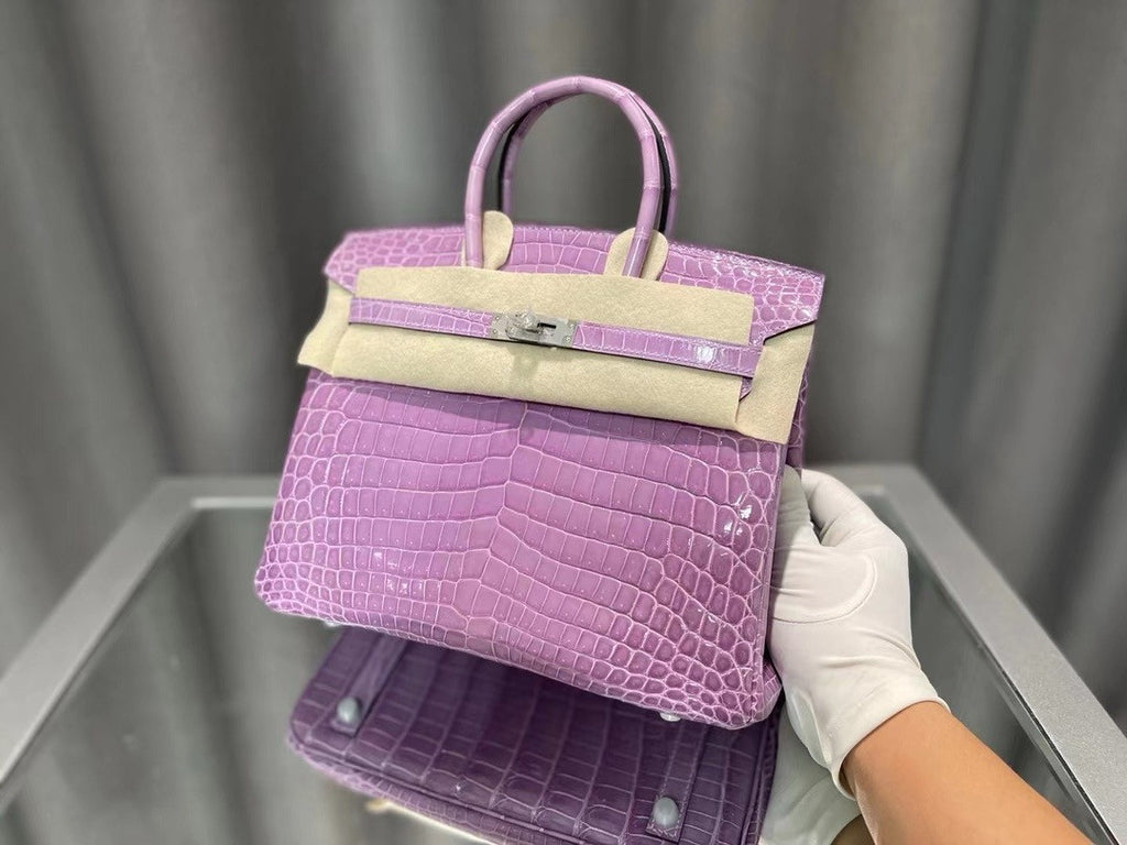 Hermès Birkin 25 Lavender Shiny Crocodile Niloticus Palladium Hardware Hermes