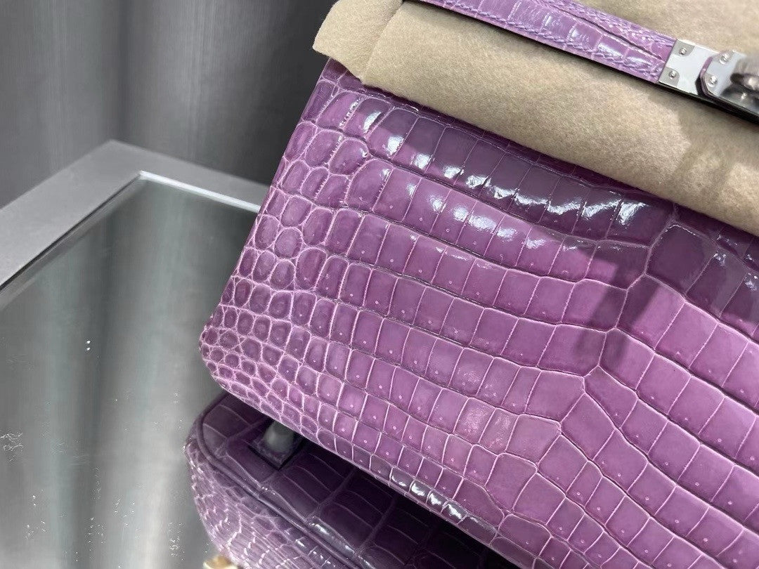 Hermès Birkin 25 Lavender Shiny Crocodile Niloticus Palladium Hardware Hermes