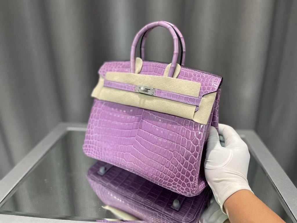 Hermès Birkin 25 Lavender Shiny Crocodile Niloticus Palladium Hardware Hermes