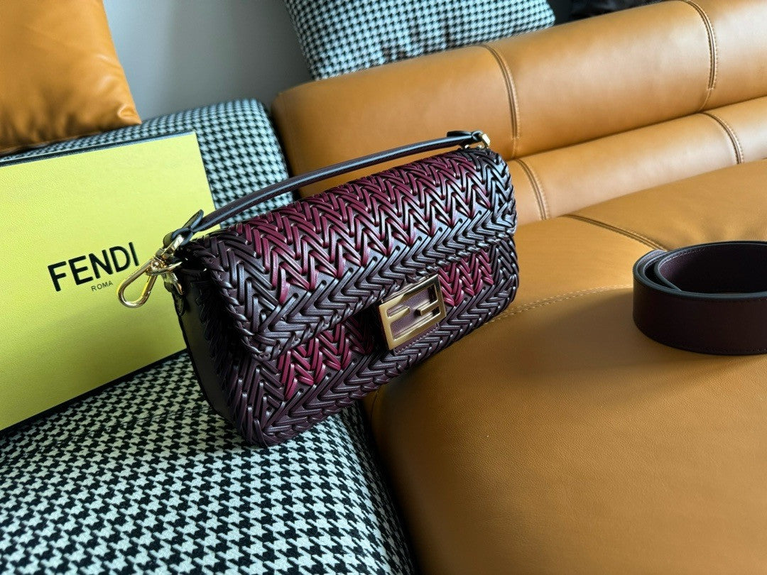 FENDI Interlaced Leather Baguette Bag Purple
