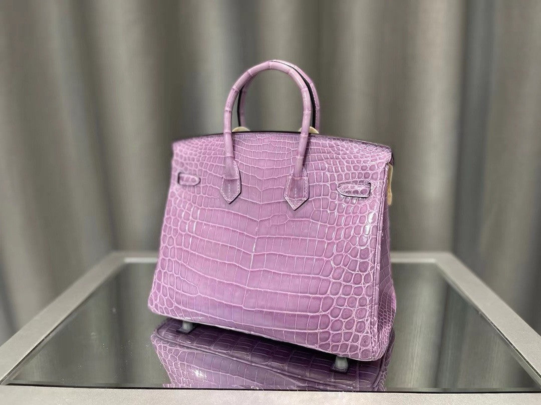 Hermès Birkin 25 Lavender Shiny Crocodile Niloticus Palladium Hardware Hermes