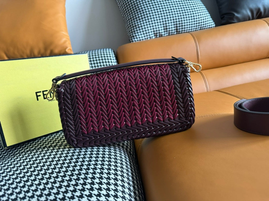 FENDI Interlaced Leather Baguette Bag Purple