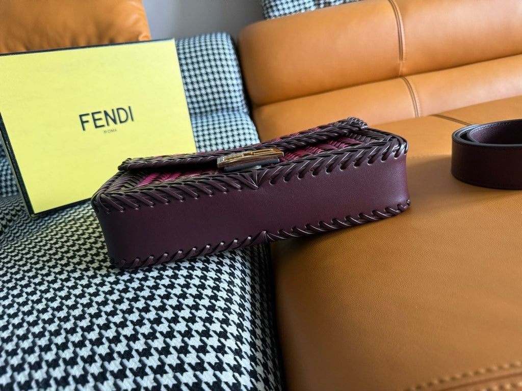 FENDI Interlaced Leather Baguette Bag Purple