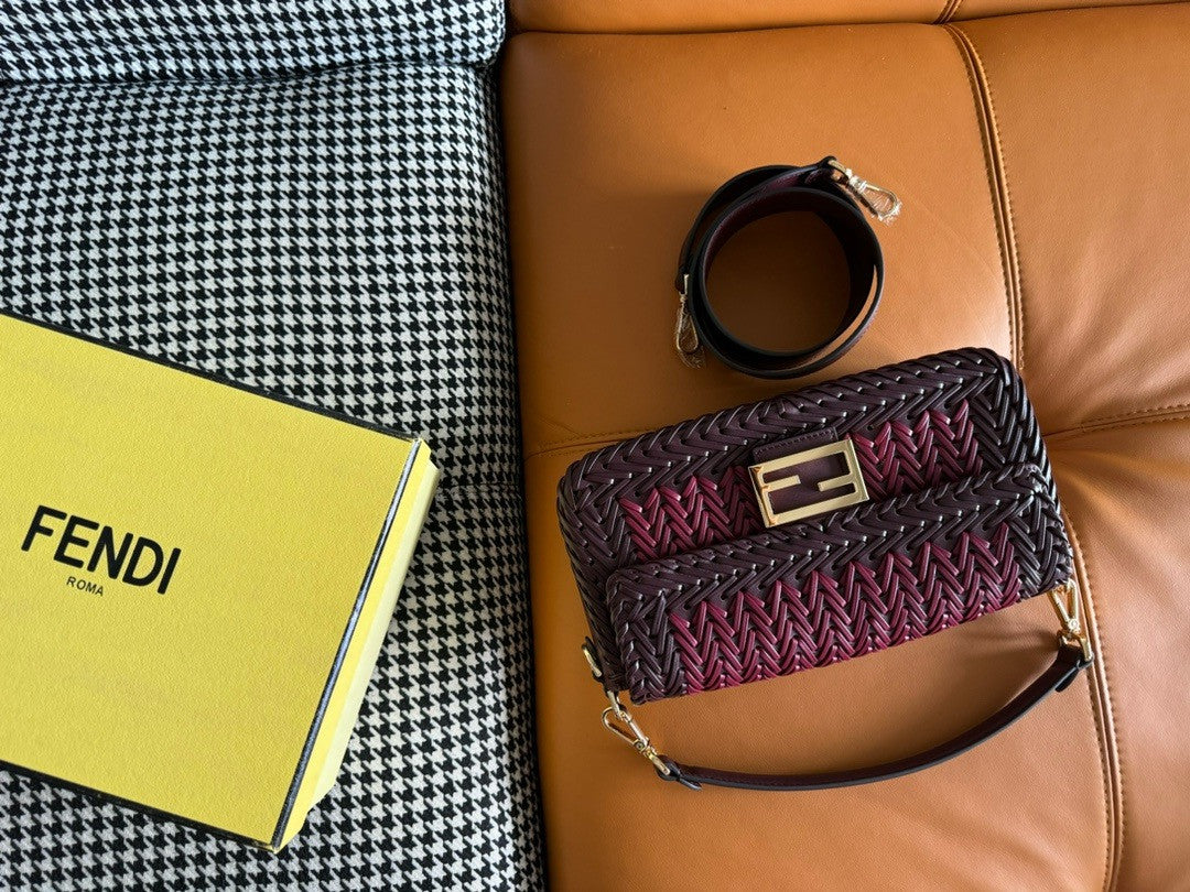 FENDI Interlaced Leather Baguette Bag Purple