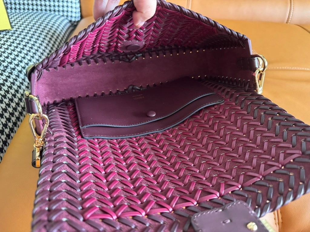 FENDI Interlaced Leather Baguette Bag Purple