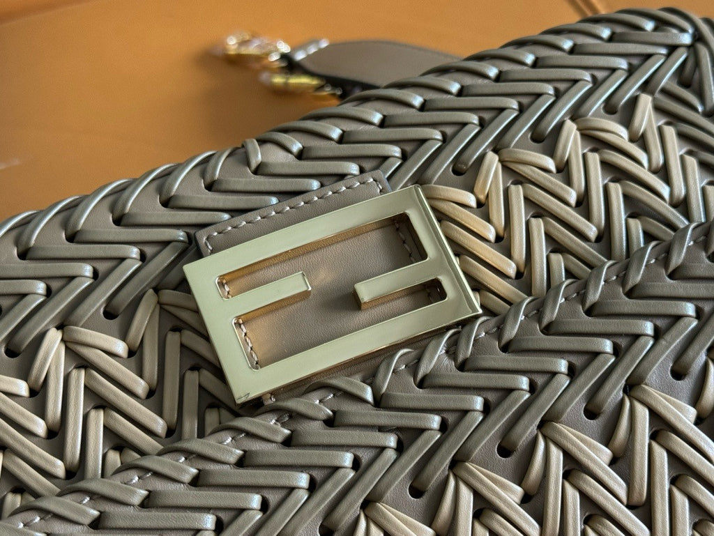 FENDI Interlaced Leather Baguette Bag Brown