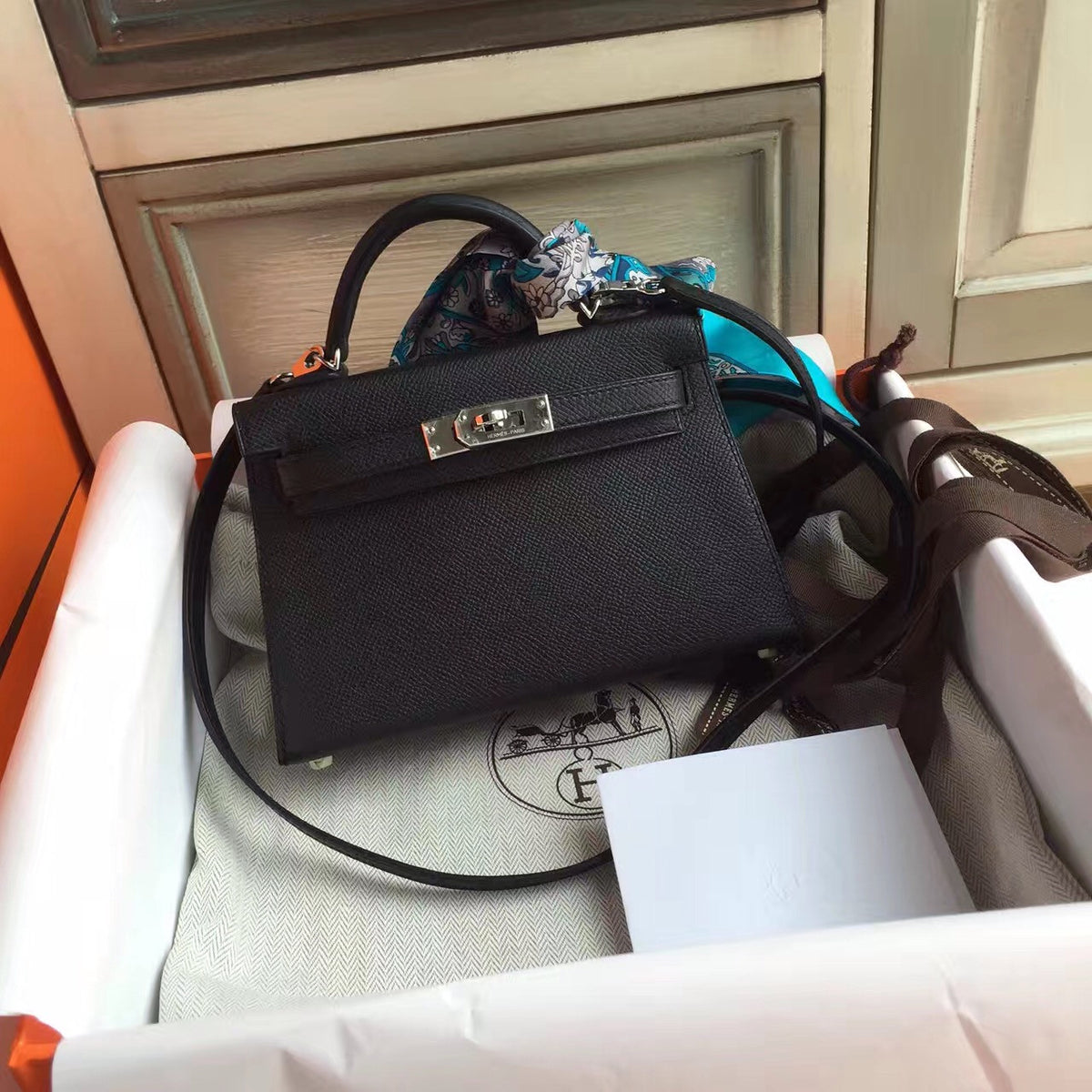 Hermès Black Kelly Mini II Epsom Palladium Hardware