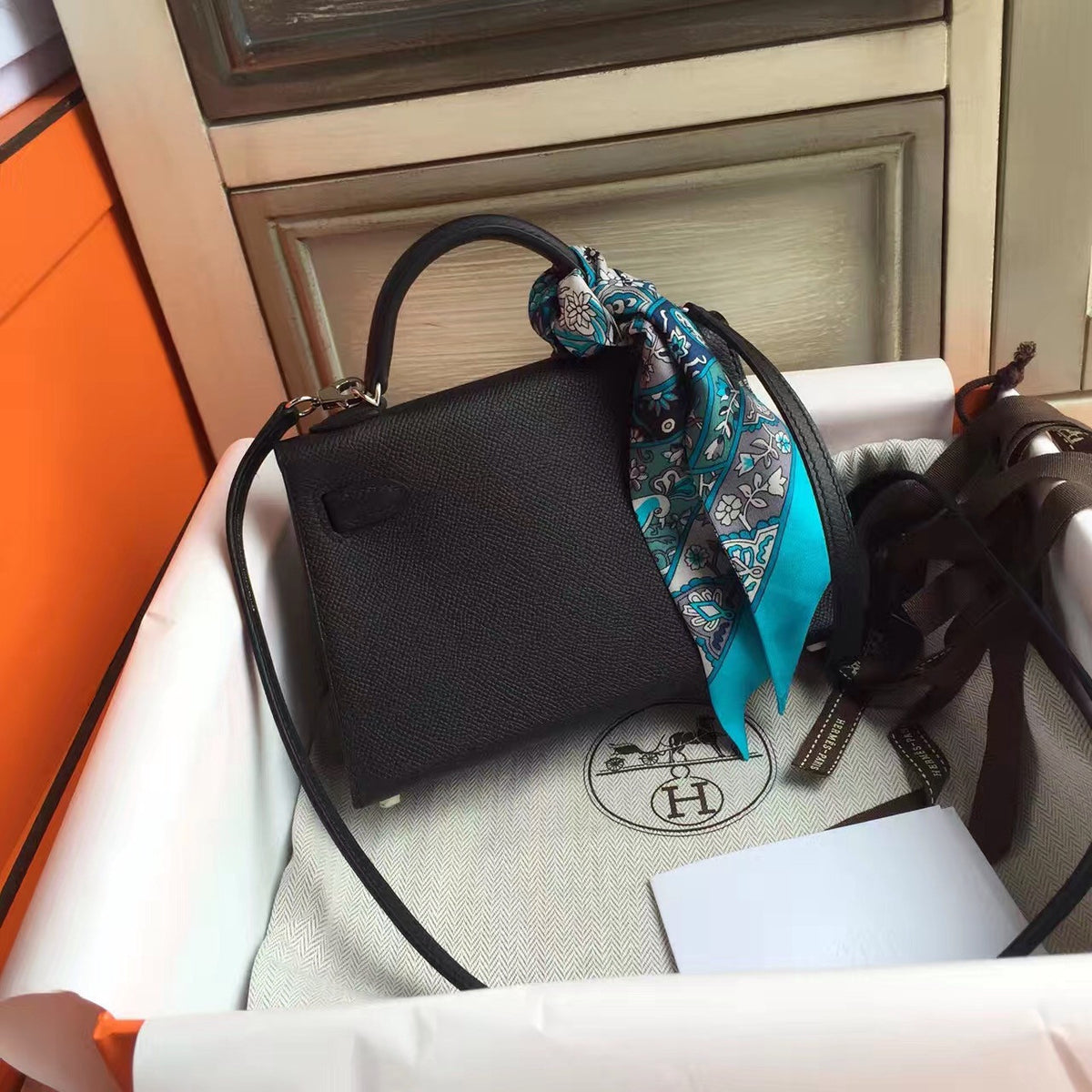 Hermès Black Kelly Mini II Epsom Palladium Hardware