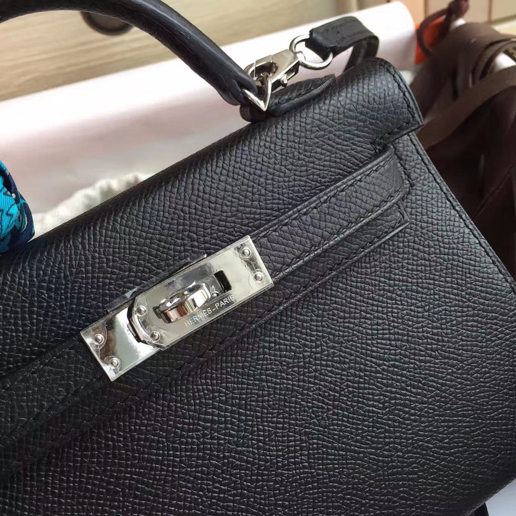 Hermès Black Kelly Mini II Epsom Palladium Hardware