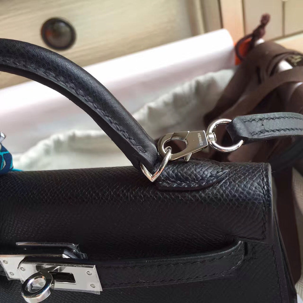 Hermès Black Kelly Mini II Epsom Palladium Hardware