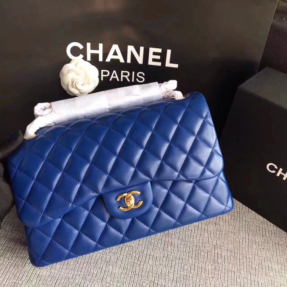 Chanel LARGE CLASSIC HANDBAG Blue Lambskin