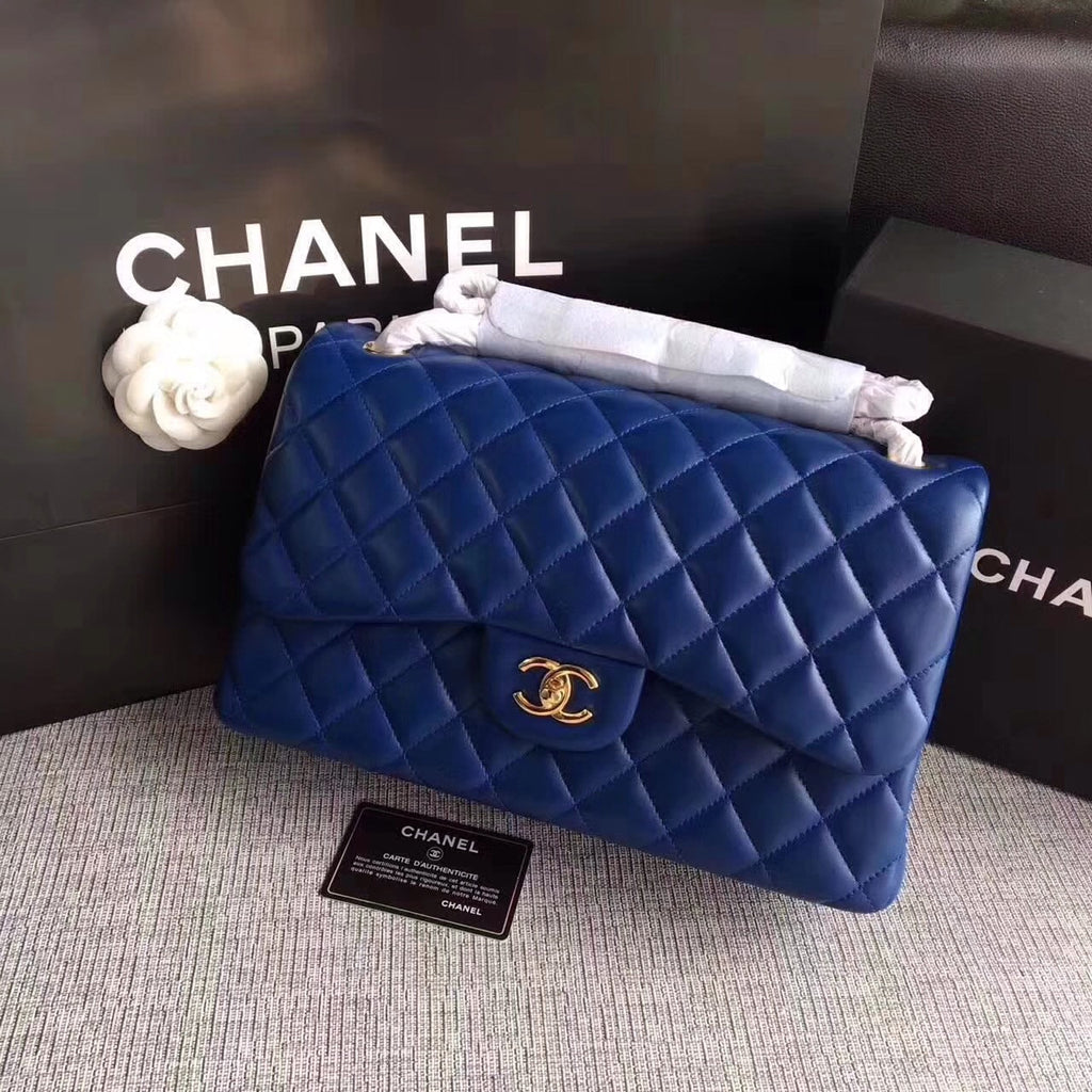 Chanel LARGE CLASSIC HANDBAG Blue Lambskin