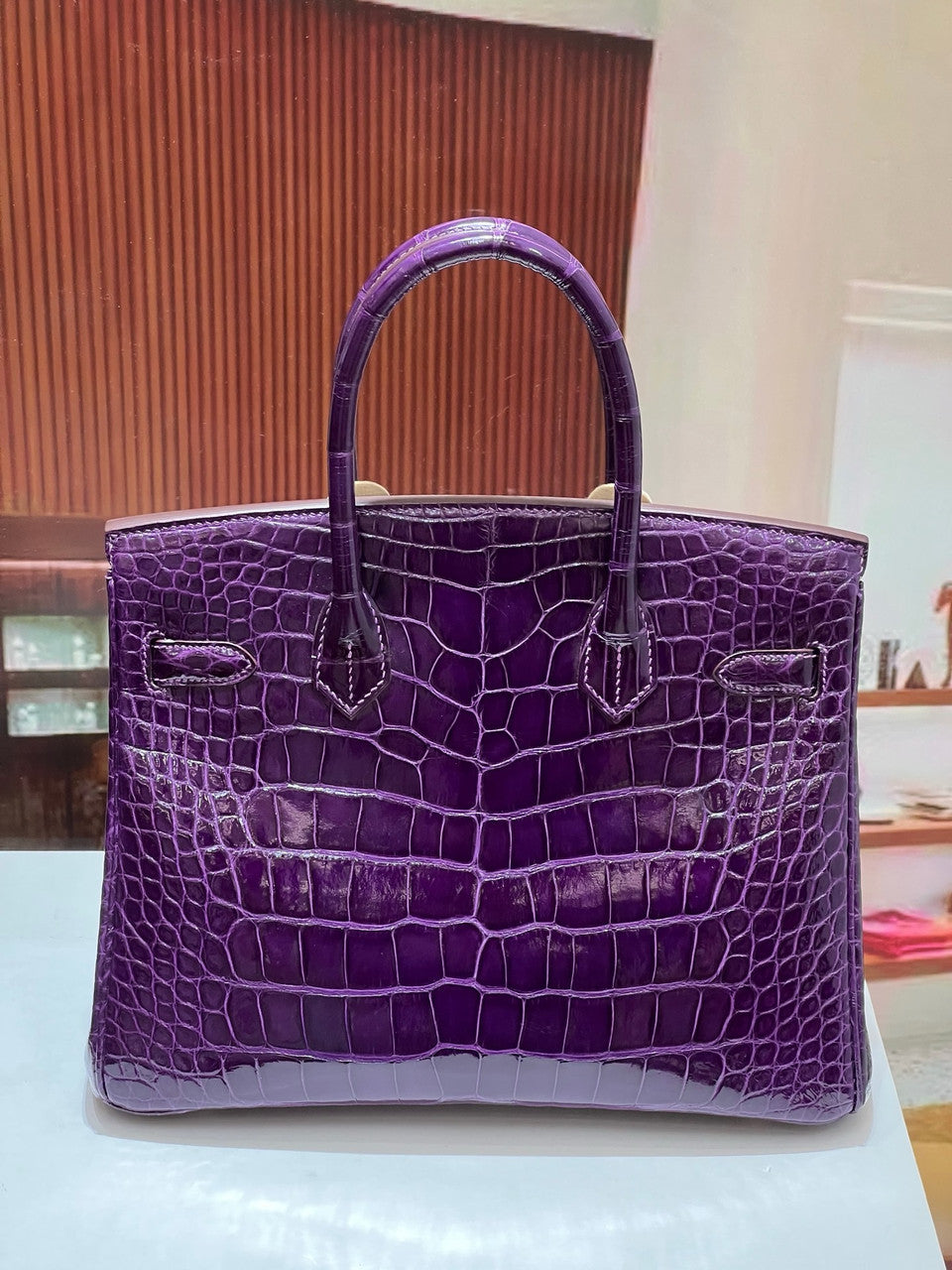 HERMES BIRKIN 30 BAG PURPLE ALLIGATOR GOLD HARDWARE