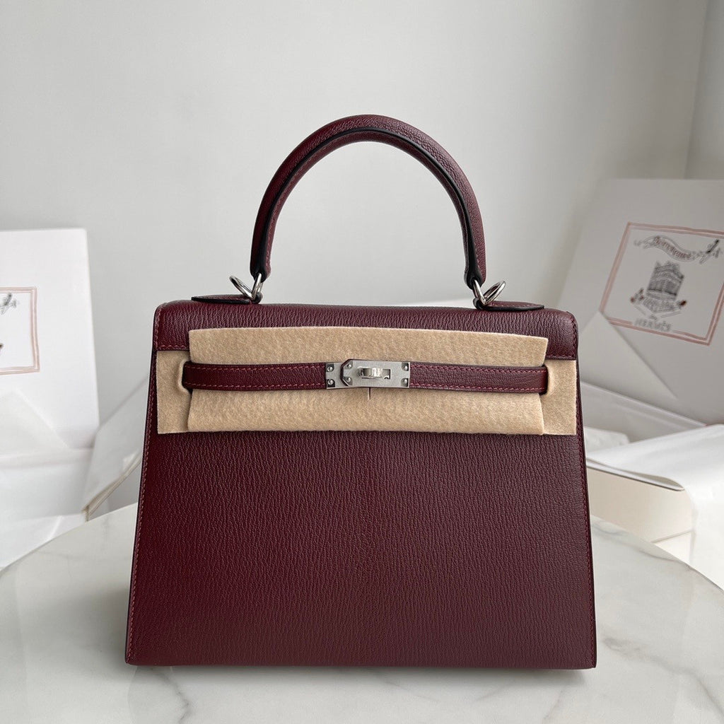 HERMÈS KELLY 25CM ROUGH SELLIER CHEVRE GOATSKIN PALLADIUM HARDWARE