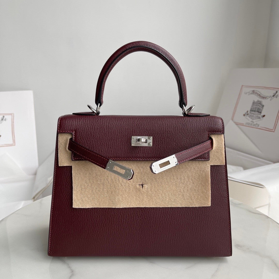 HERMÈS KELLY 25CM ROUGH SELLIER CHEVRE GOATSKIN PALLADIUM HARDWARE