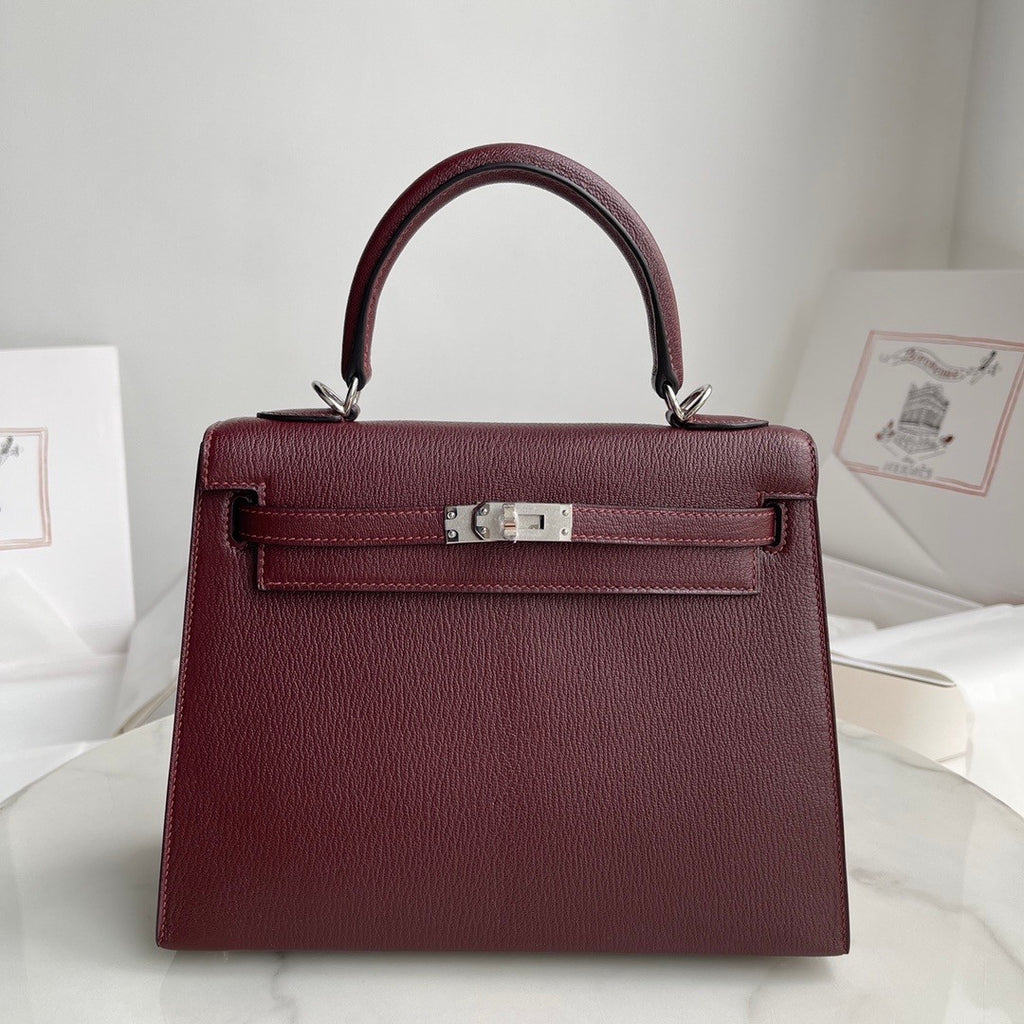 HERMÈS KELLY 25CM ROUGH SELLIER CHEVRE GOATSKIN PALLADIUM HARDWARE