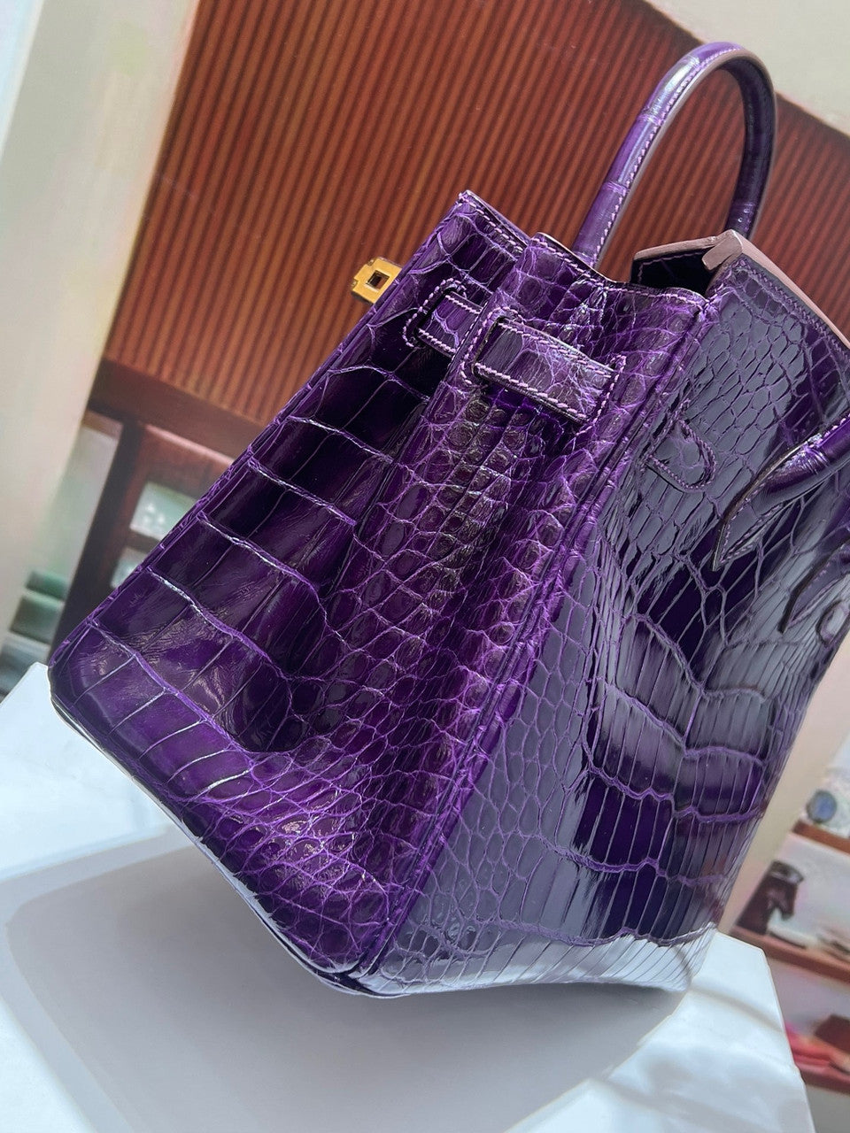 HERMES BIRKIN 30 BAG PURPLE ALLIGATOR GOLD HARDWARE