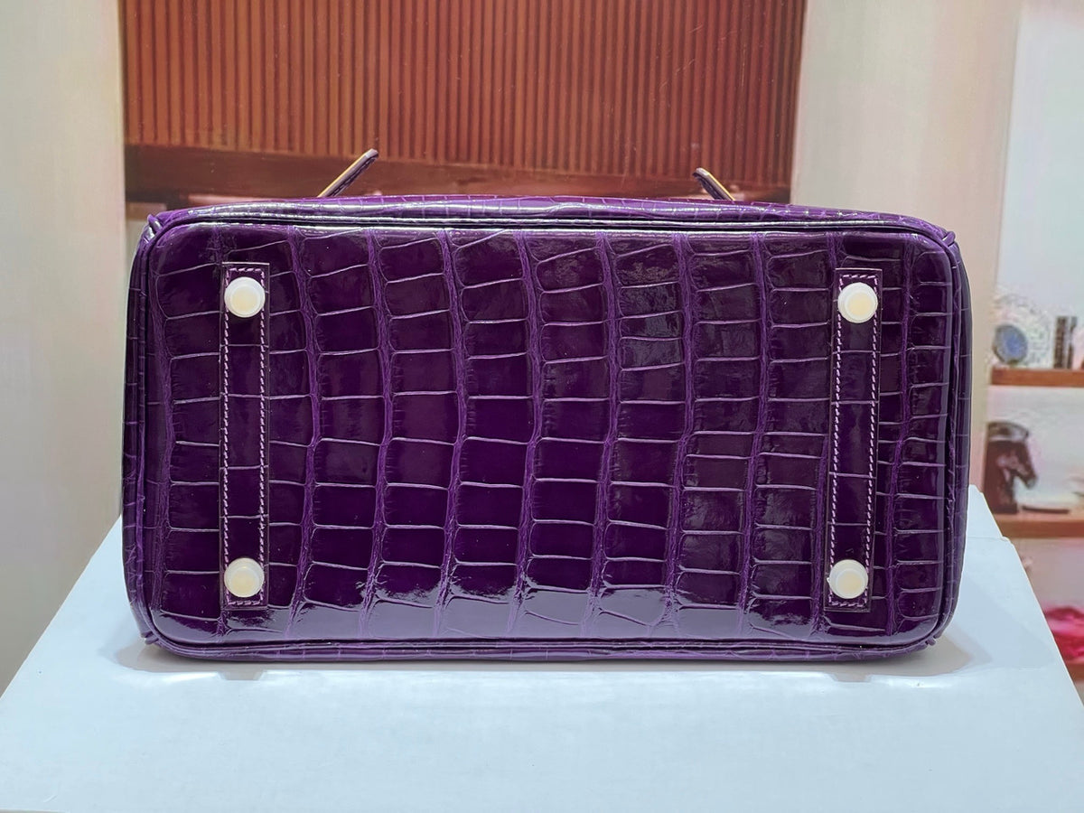 HERMES BIRKIN 30 BAG PURPLE ALLIGATOR GOLD HARDWARE
