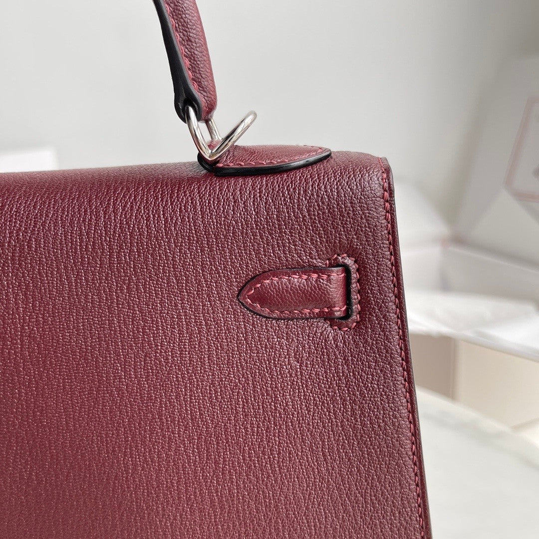 HERMÈS KELLY 25CM ROUGH SELLIER CHEVRE GOATSKIN PALLADIUM HARDWARE