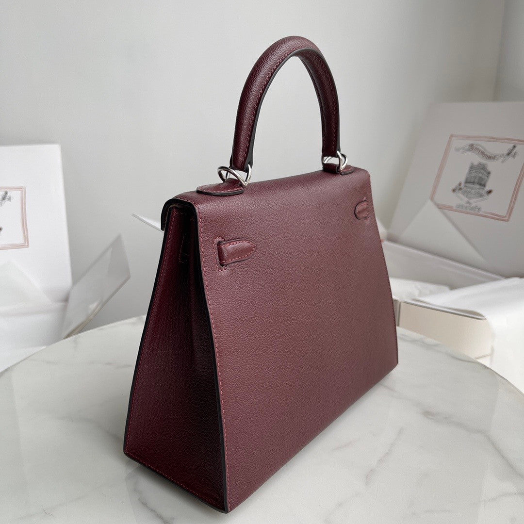 HERMÈS KELLY 25CM ROUGH SELLIER CHEVRE GOATSKIN PALLADIUM HARDWARE