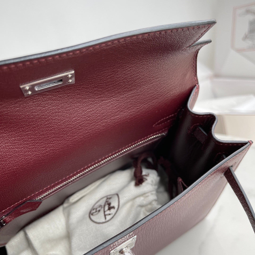 HERMÈS KELLY 25CM ROUGH SELLIER CHEVRE GOATSKIN PALLADIUM HARDWARE