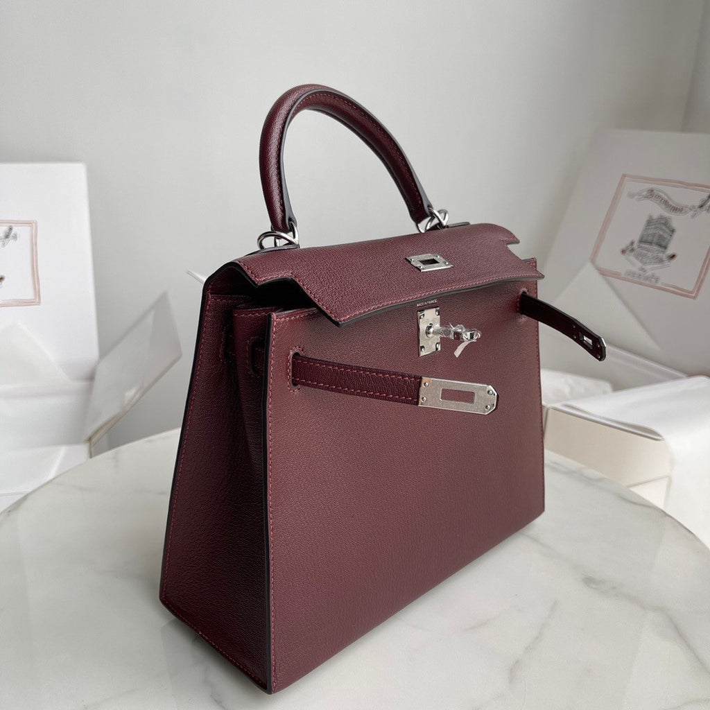 HERMÈS KELLY 25CM ROUGH SELLIER CHEVRE GOATSKIN PALLADIUM HARDWARE