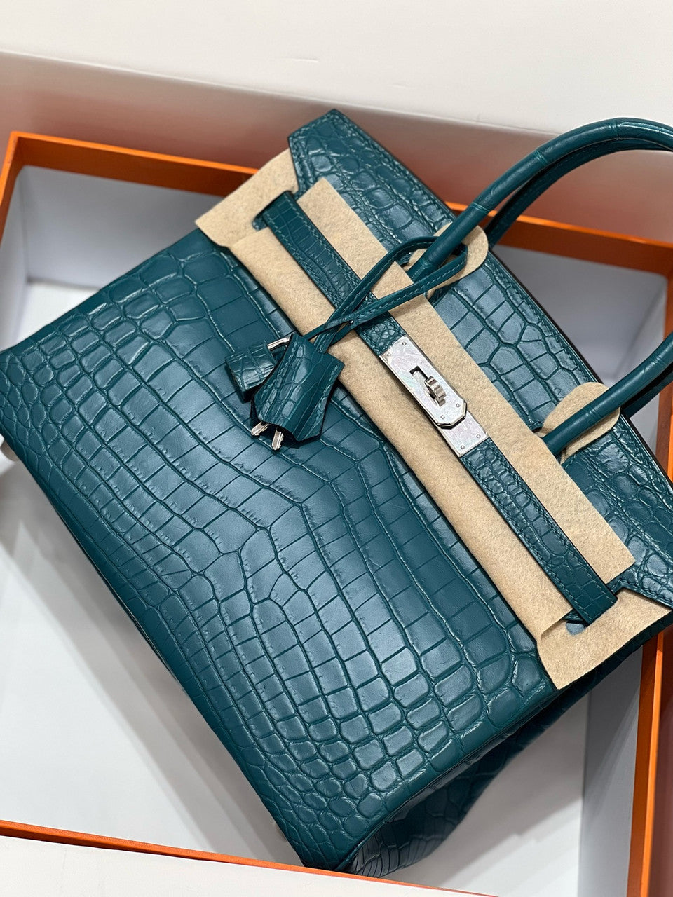 Hermes Birkin Bag 30 In Vert Bosphore Niloticus Crocodile with Palladium hardware