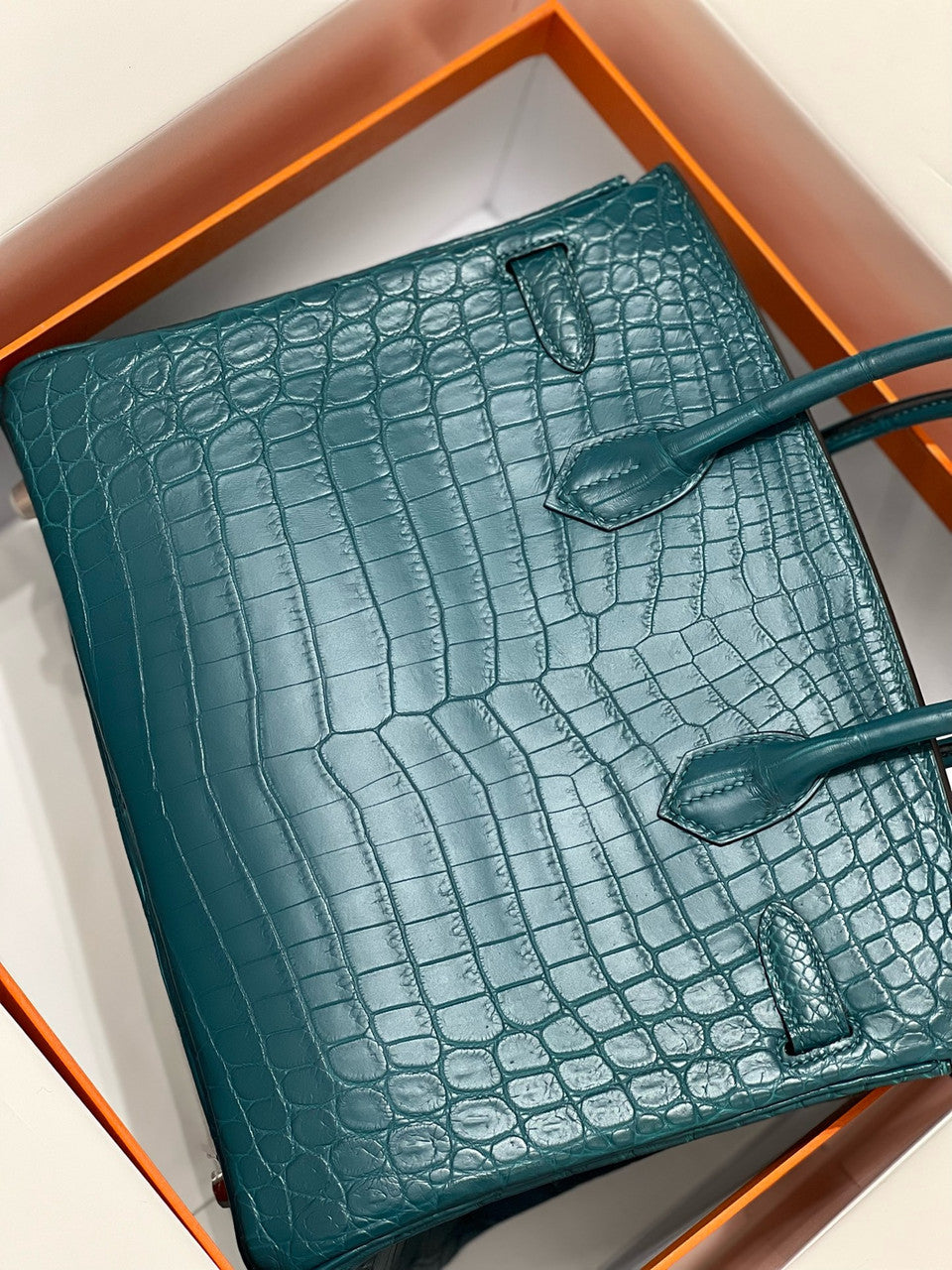 Hermes Birkin Bag 30 In Vert Bosphore Niloticus Crocodile with Palladium hardware