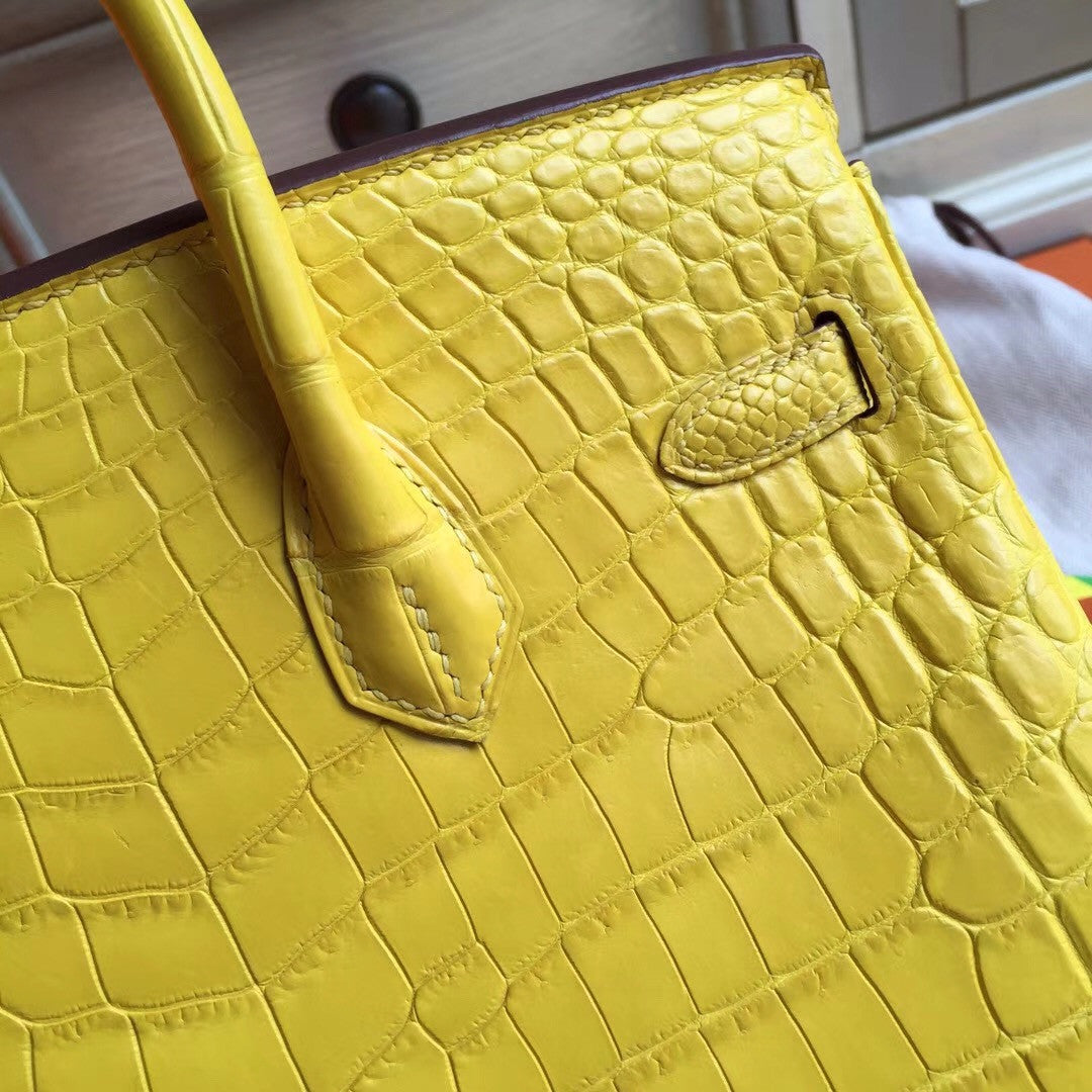 Hermes Soleil Yellow Birkin Bag 25cm KK Niloticus Crocodile Leather Palladium Hardware