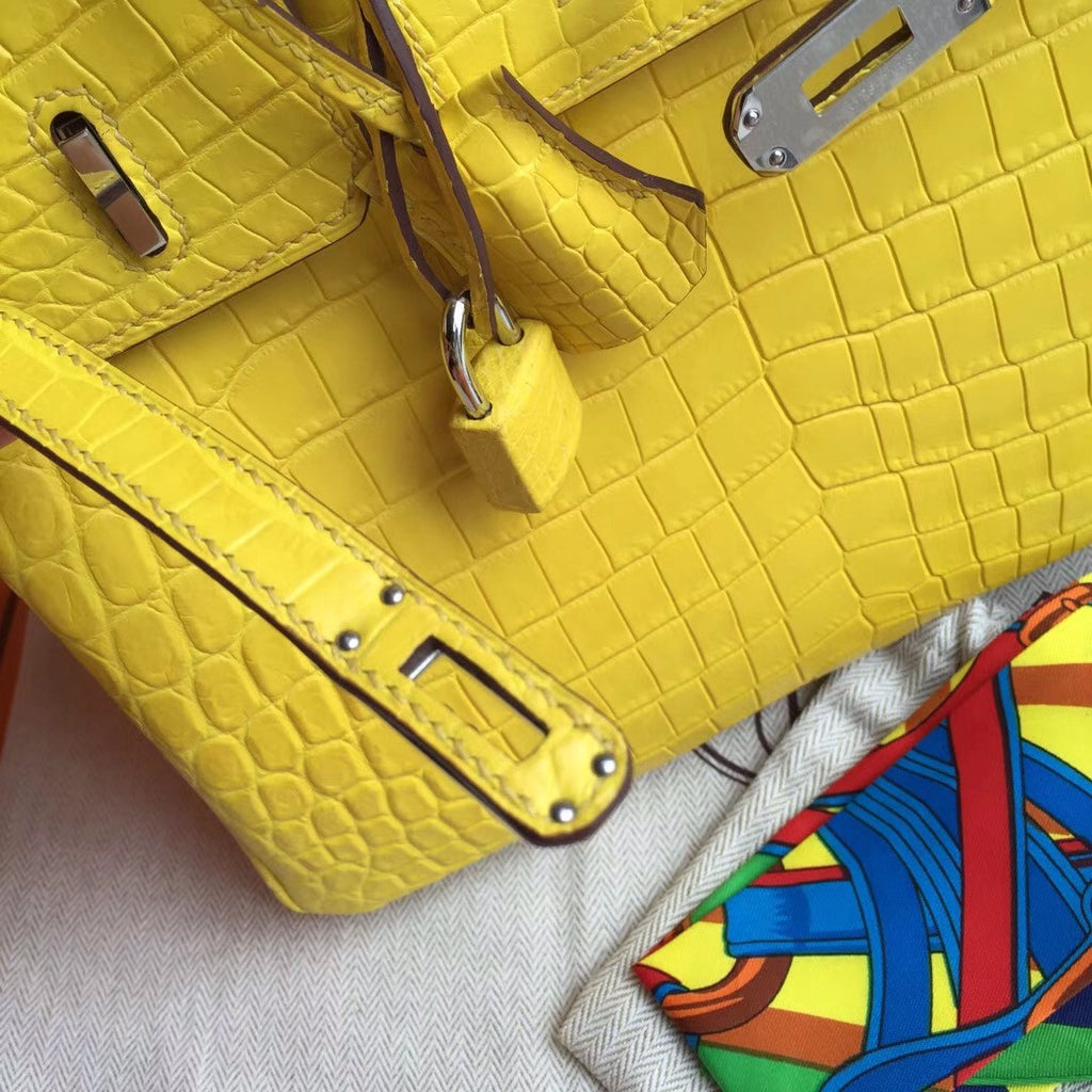 Hermes Soleil Yellow Birkin Bag 25cm KK Niloticus Crocodile Leather Palladium Hardware