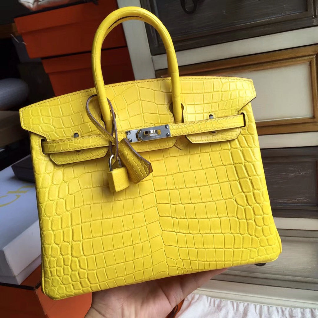 Hermes Soleil Yellow Birkin Bag 25cm KK Niloticus Crocodile Leather Palladium Hardware