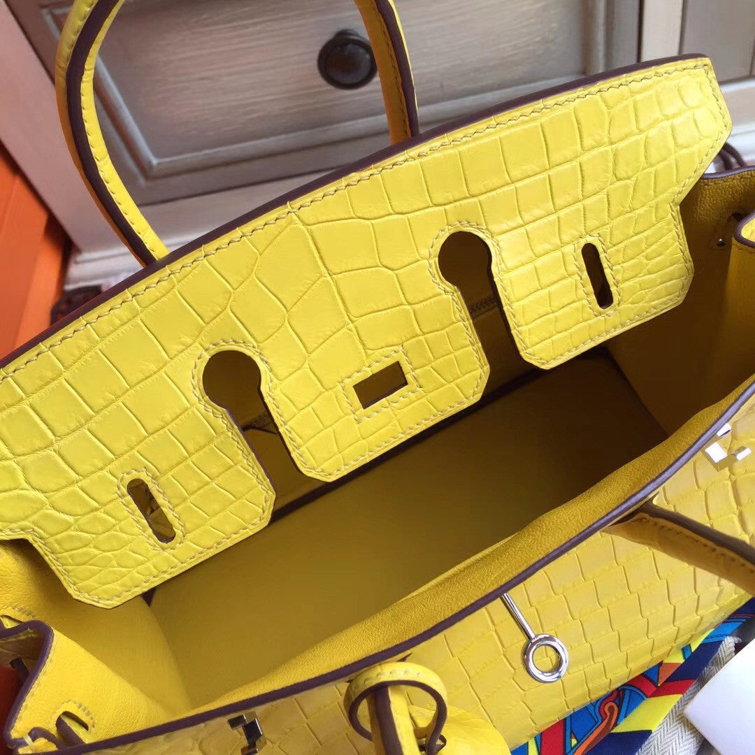 Hermes Soleil Yellow Birkin Bag 25cm KK Niloticus Crocodile Leather Palladium Hardware