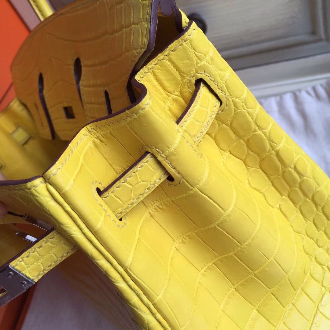 Hermes Soleil Yellow Birkin Bag 25cm KK Niloticus Crocodile Leather Palladium Hardware