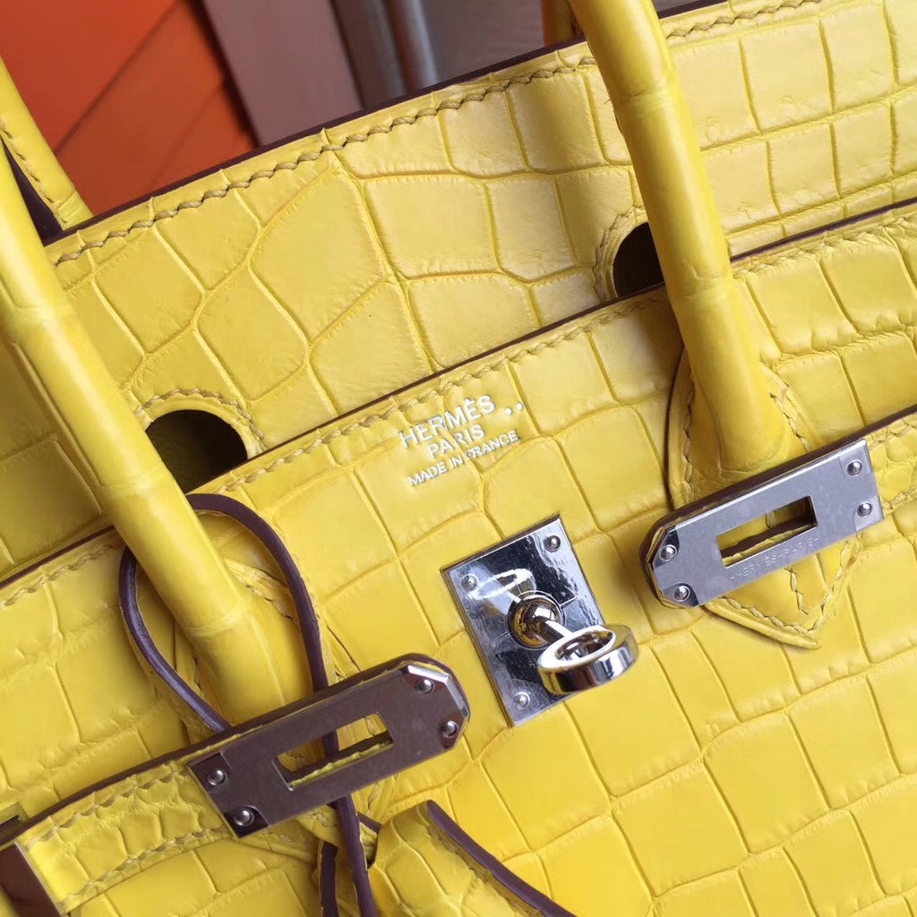 Hermes Soleil Yellow Birkin Bag 25cm KK Niloticus Crocodile Leather Palladium Hardware