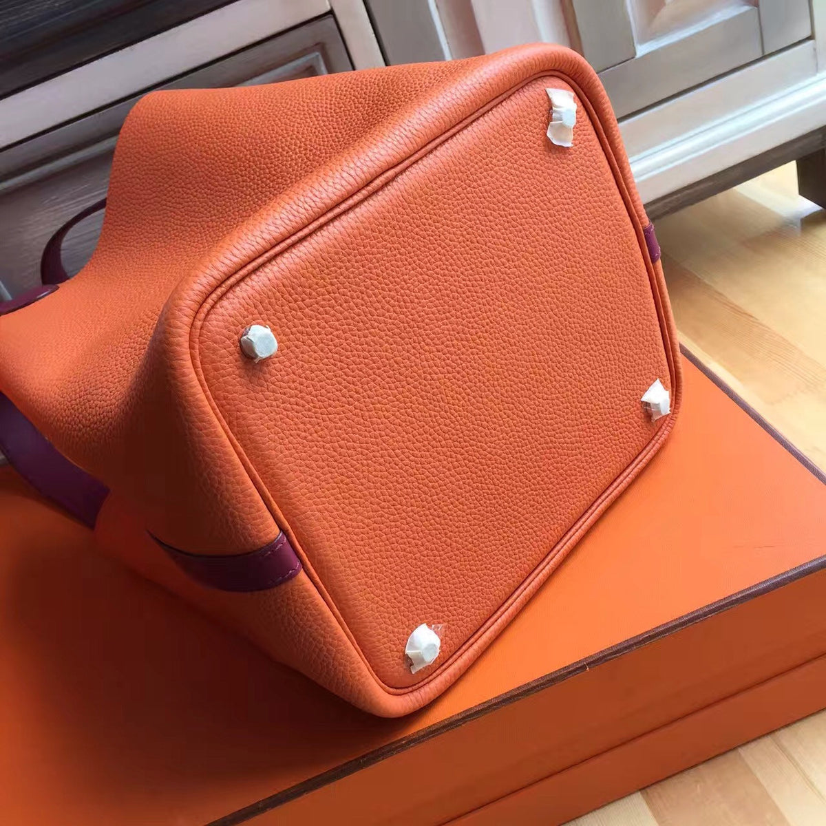 Hermes Orange/Red Picotin Lock MM Togo Leather Bag