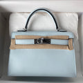 Hermès Bleu Pale  Mini Kelly II Chevre  Mysore Leather Palladium hardware