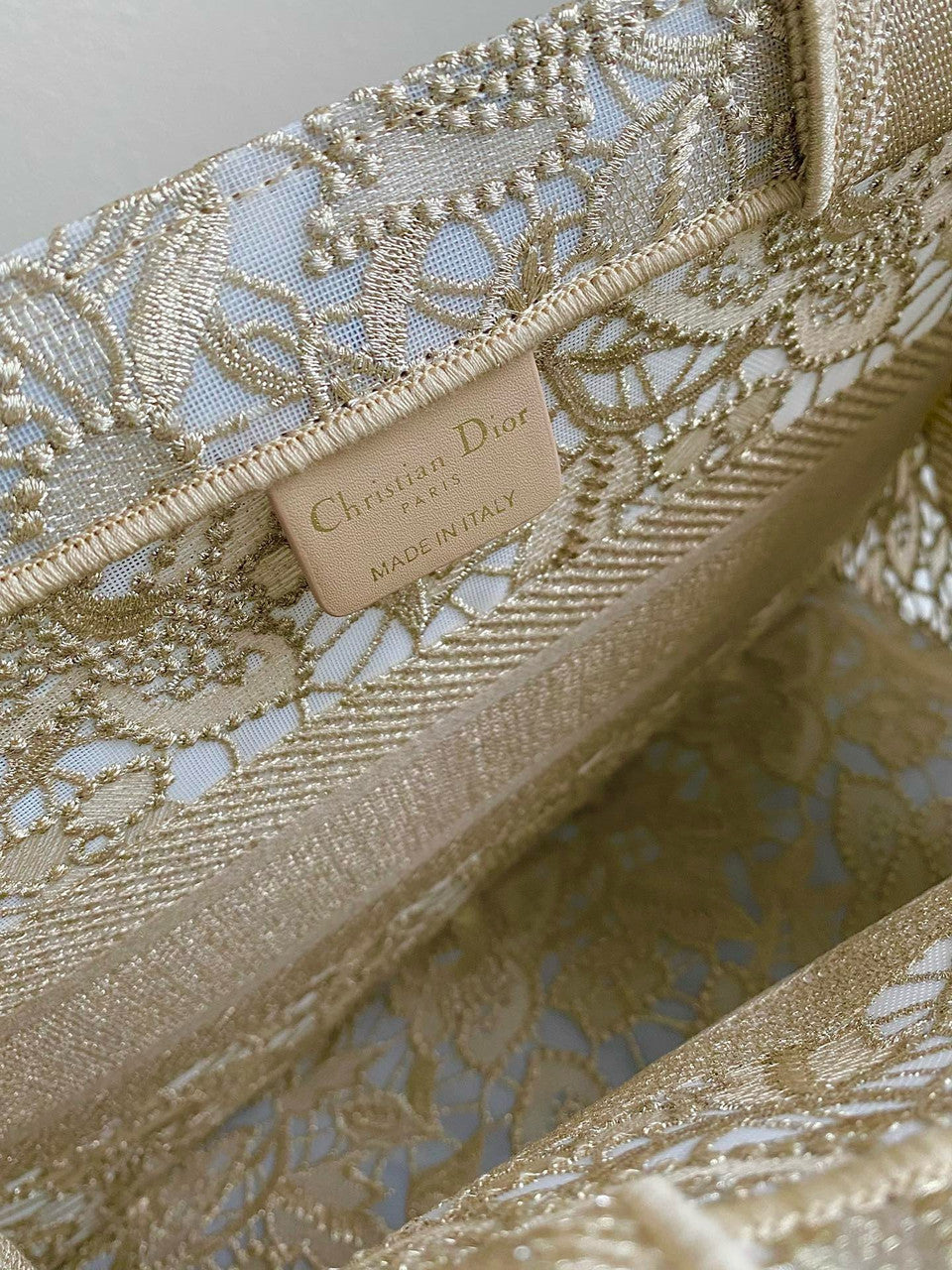Christian Dior Medium Dior Book Tote  White and Gold-Tone Dior Oblique Embroidery