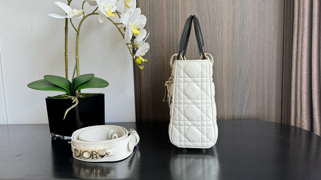 Christian Dior Medium Lady Dior Bag  Two-Tone Black and White Cannage Lambskin