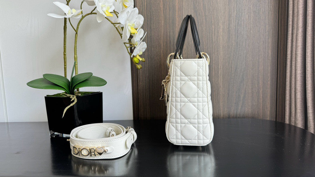 Christian Dior Medium Lady Dior Bag  Two-Tone Black and White Cannage Lambskin