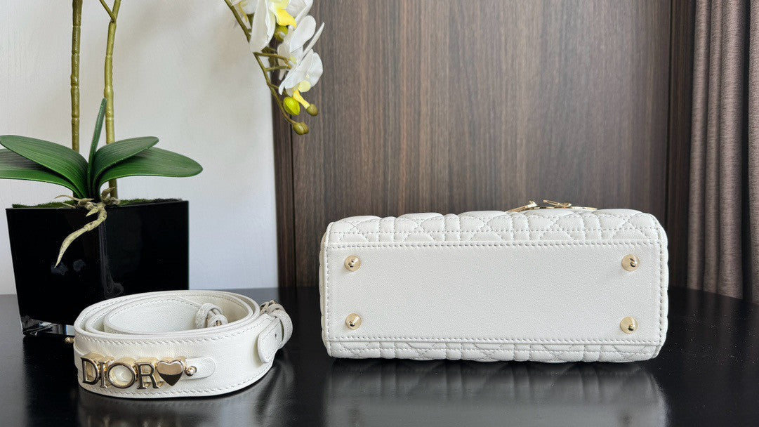 Christian Dior Medium Lady Dior Bag  Two-Tone Black and White Cannage Lambskin